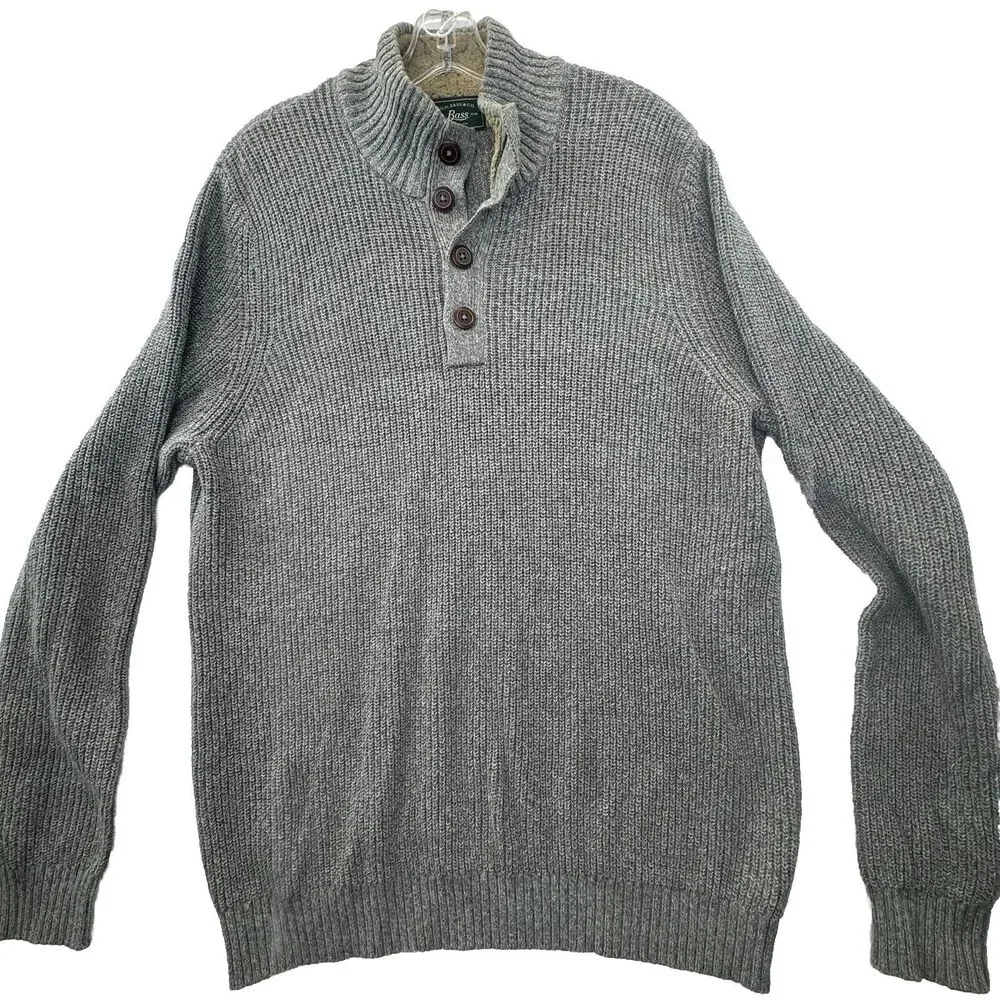G.H. Bass Fishermans Sweater Mens‎ Large Neutral 1/4 Button Henley